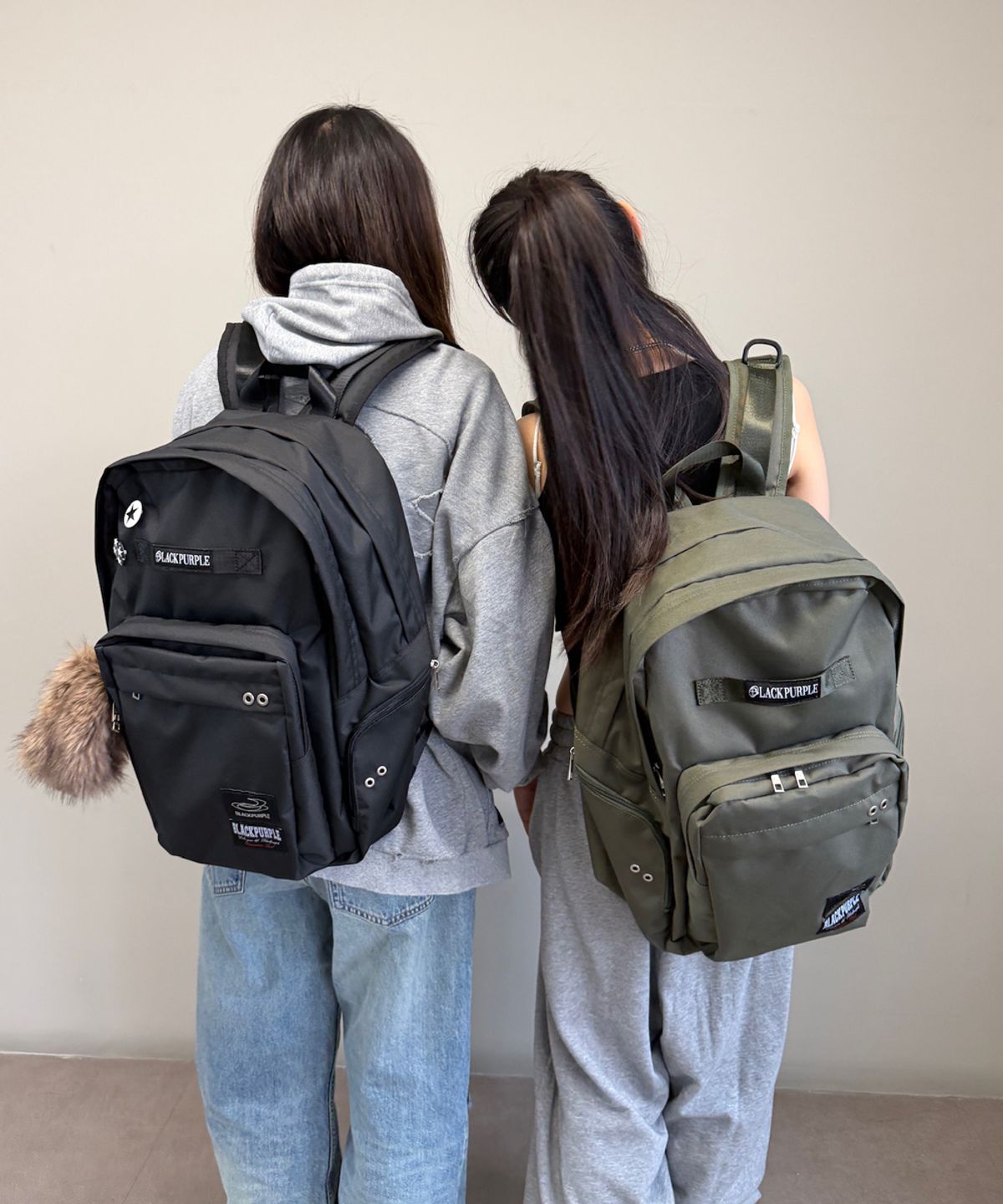블랙 퍼플(BLACK PURPLE) 패치워크 오버사이즈 백팩_카키 Patchwork Oversize Backpack_Khaki