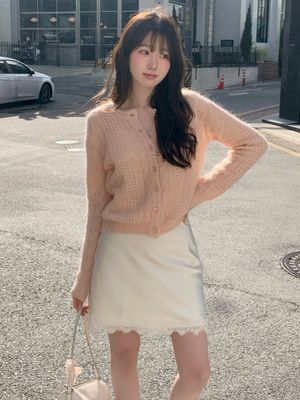JASMIN cable mohair knit cardigan_PINK