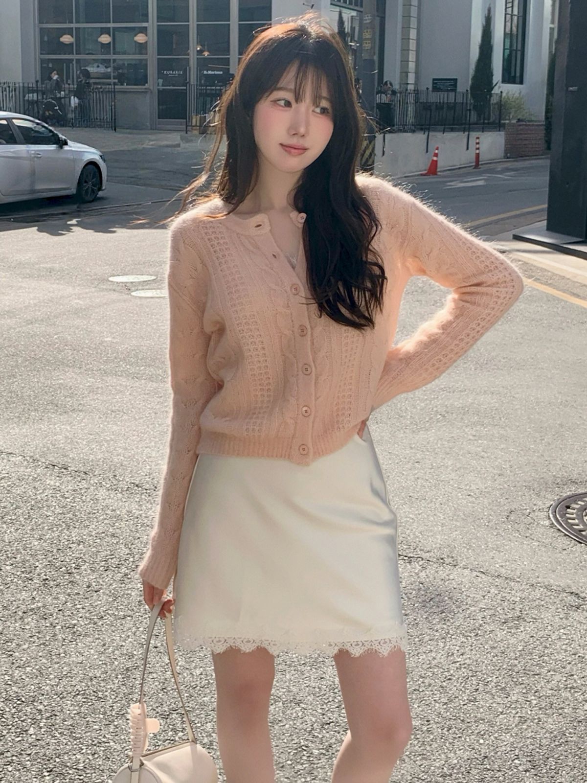 르니나(LENINA) JASMIN cable mohair knit cardigan_PINK