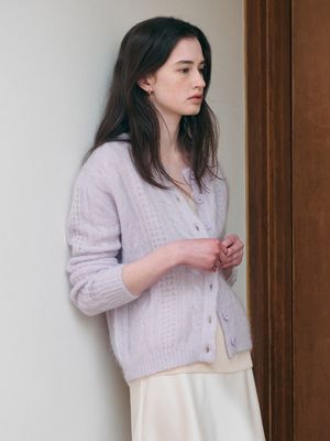 JASMIN cable mohair knit cardigan_PURPLE