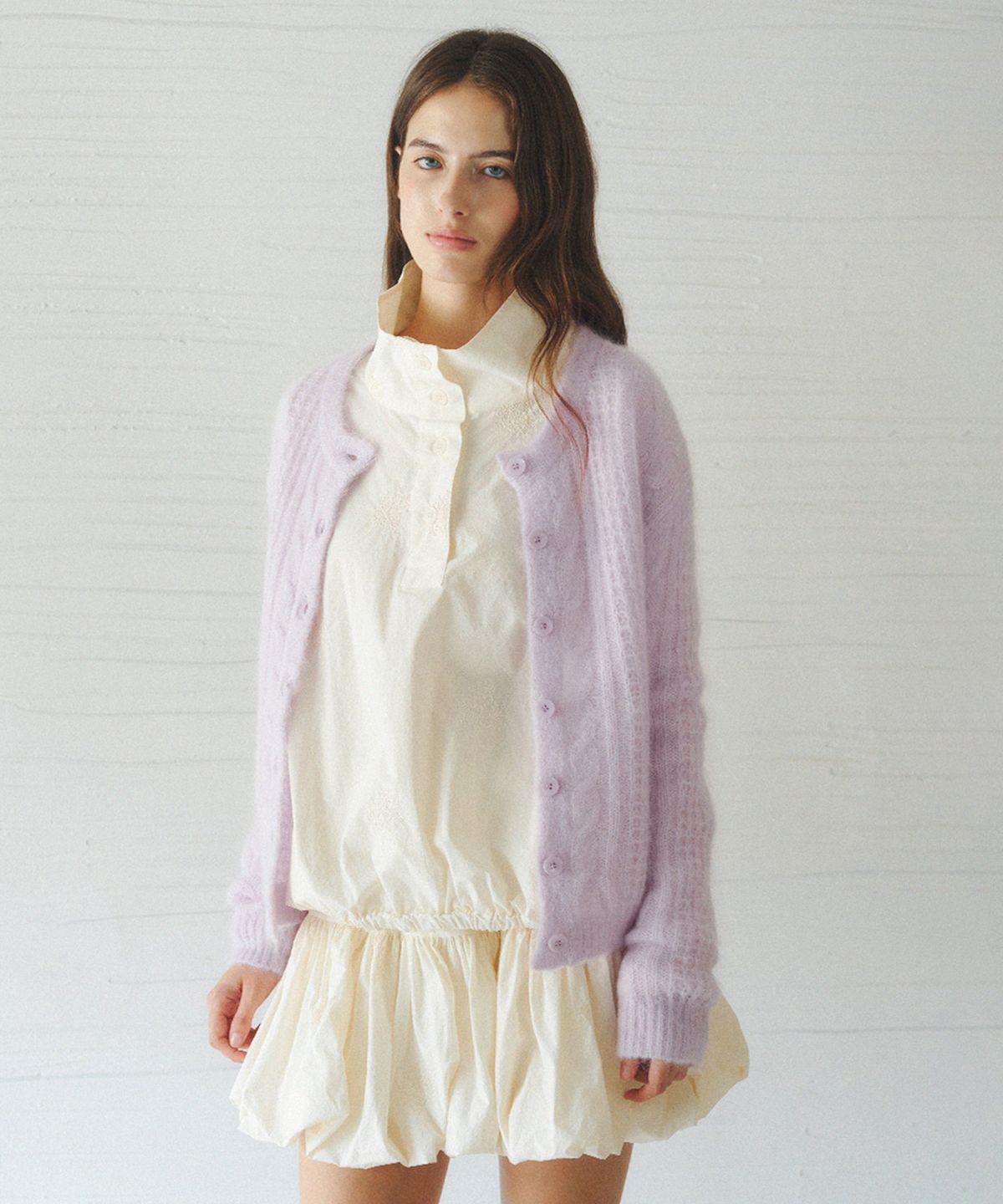 르니나(LENINA) JASMIN cable mohair knit cardigan_PURPLE