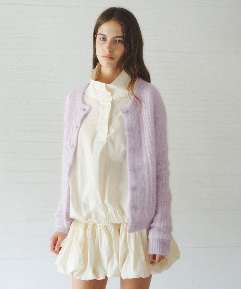 JASMIN cable mohair knit cardigan_PURPLE