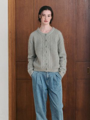 JASMIN cable mohair knit cardigan_MINT
