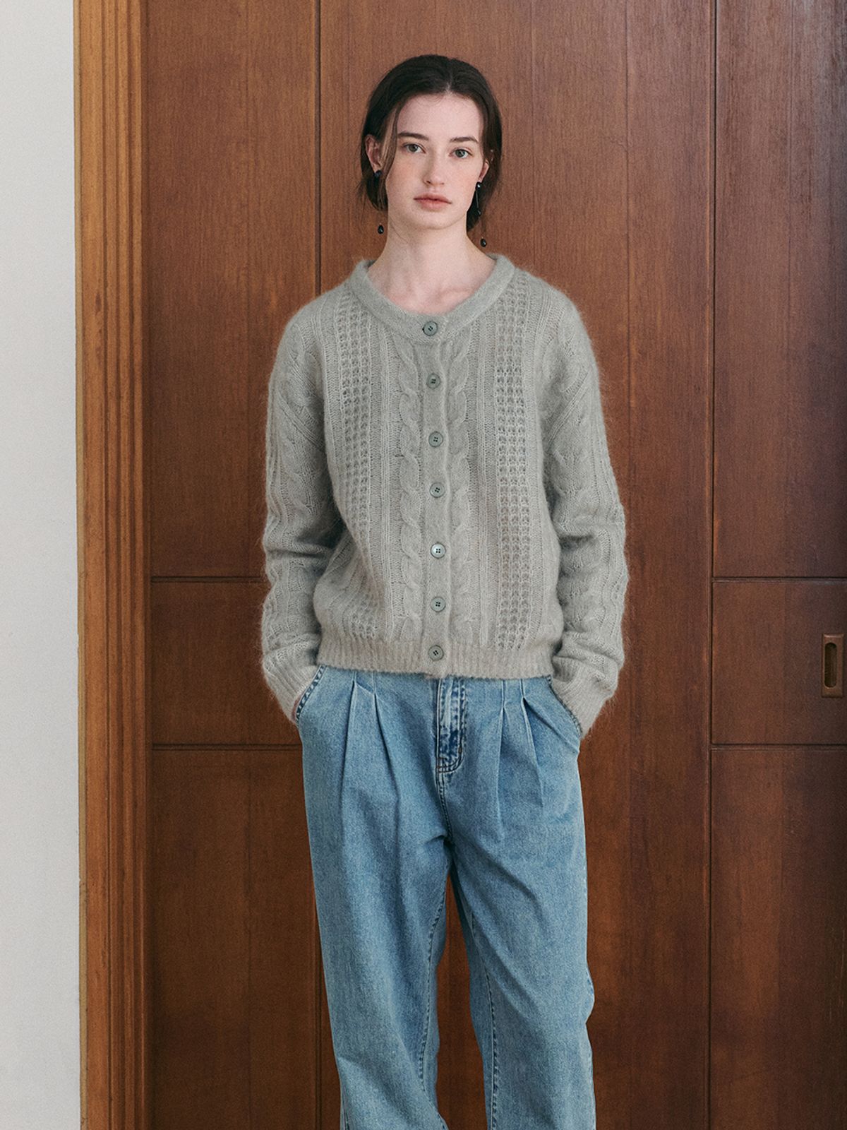 르니나(LENINA) JASMIN cable mohair knit cardigan_MINT