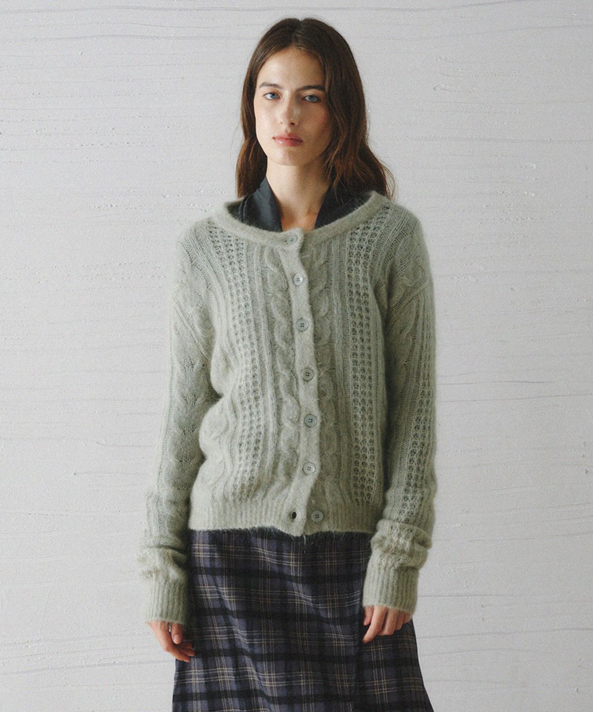 르니나(LENINA) JASMIN cable mohair knit cardigan_MINT