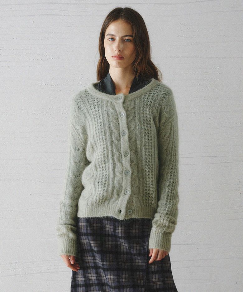 JASMIN cable mohair knit cardigan_MINT