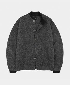 로우 울 라운드 니트 오버 가디건 챠콜