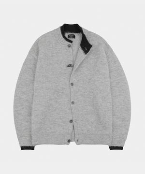 로우 울 라운드 니트 오버 가디건 라이트그레이