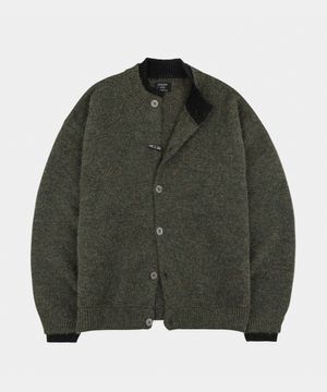 로우 울 라운드 니트 오버 가디건 그린