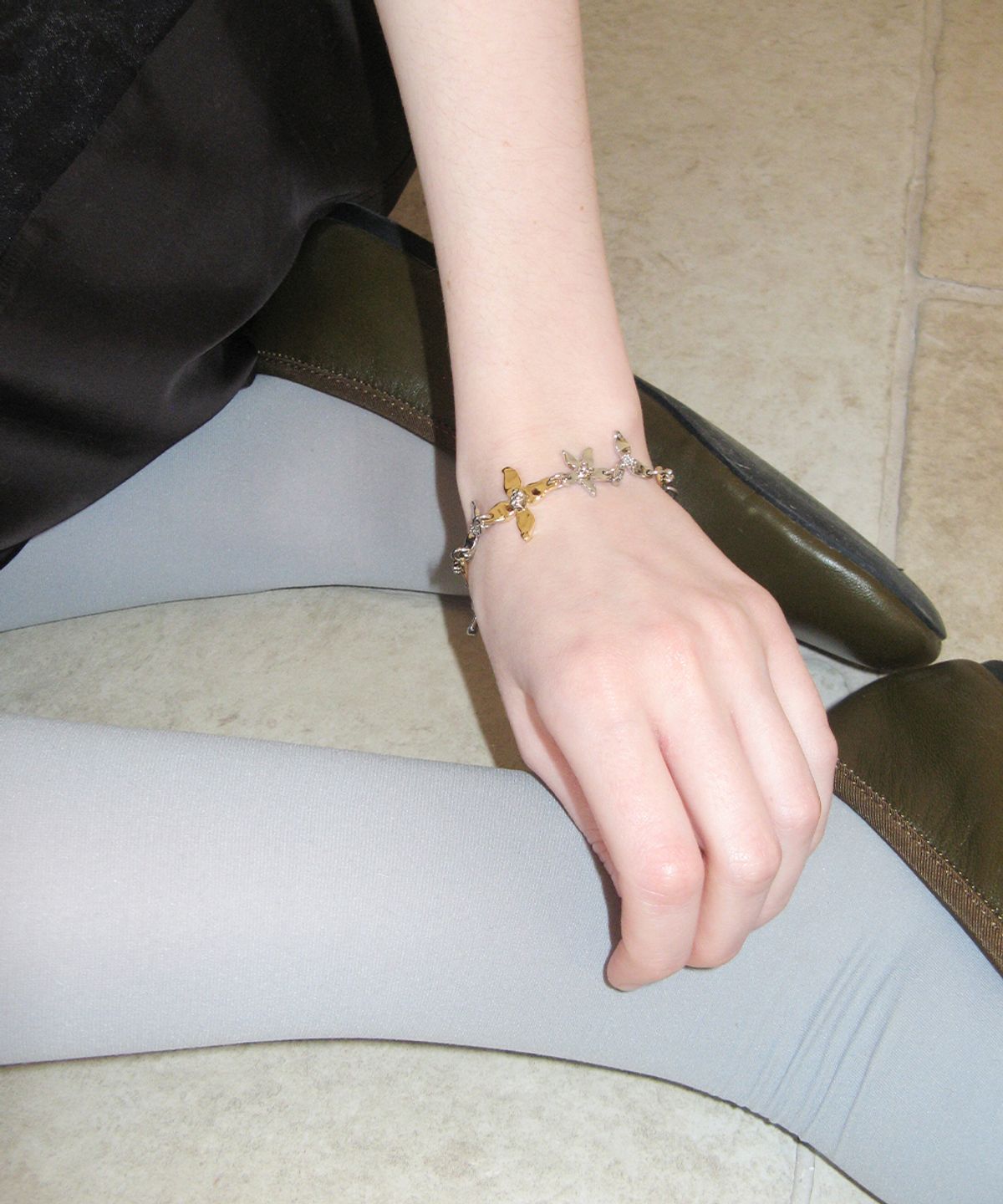 시눈(SINOON) Floral Mix Bracelet (Silver Gold)