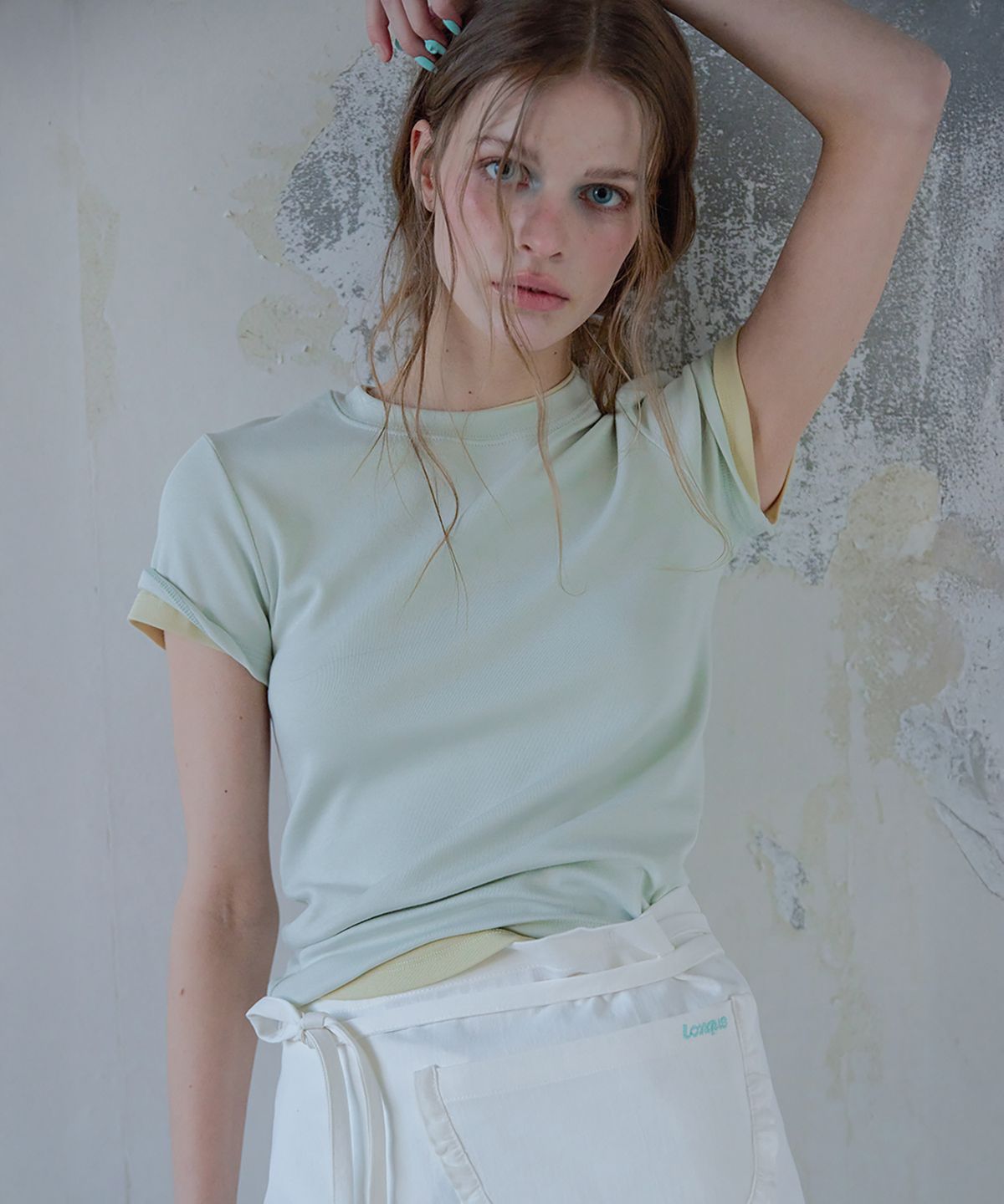 론크(LONQUE) ESSENTIEL SLIM SPAN HALF SLEEVE T-SHIRT (LIGHT MINT)