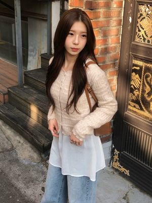 DALENA scasi mohair knit cardigan_BEIGE