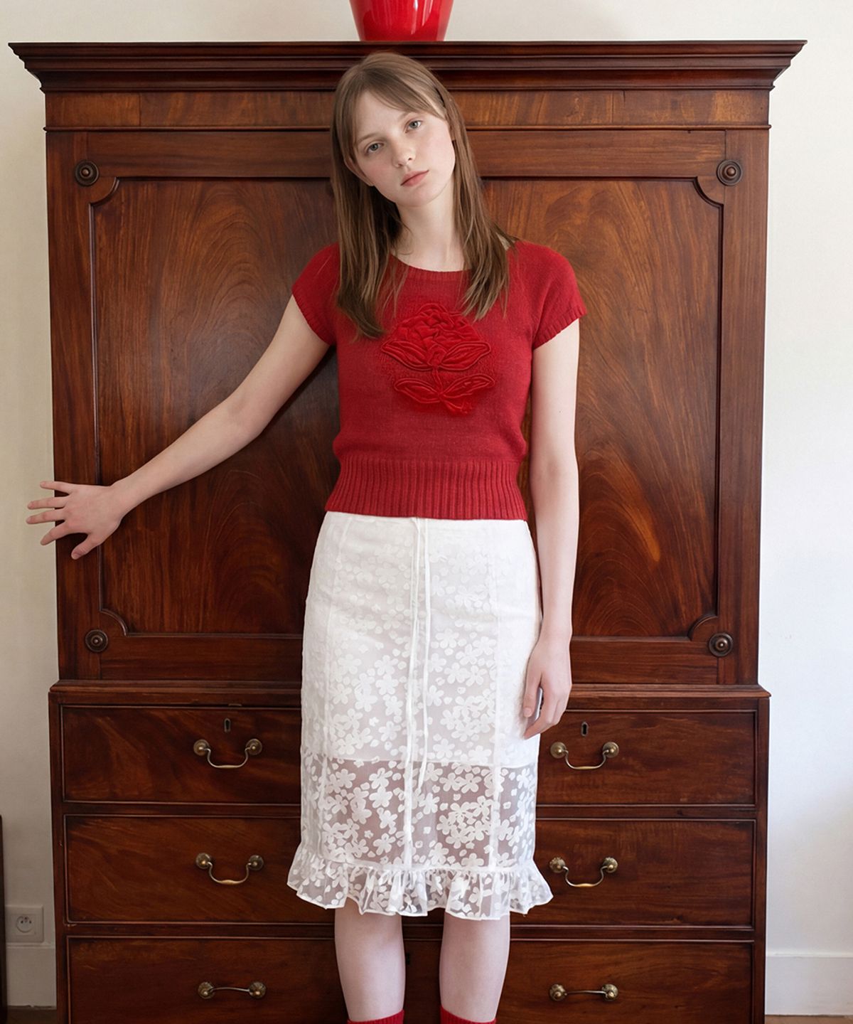 시눈(SINOON) Flower Sheer Skirt (White)