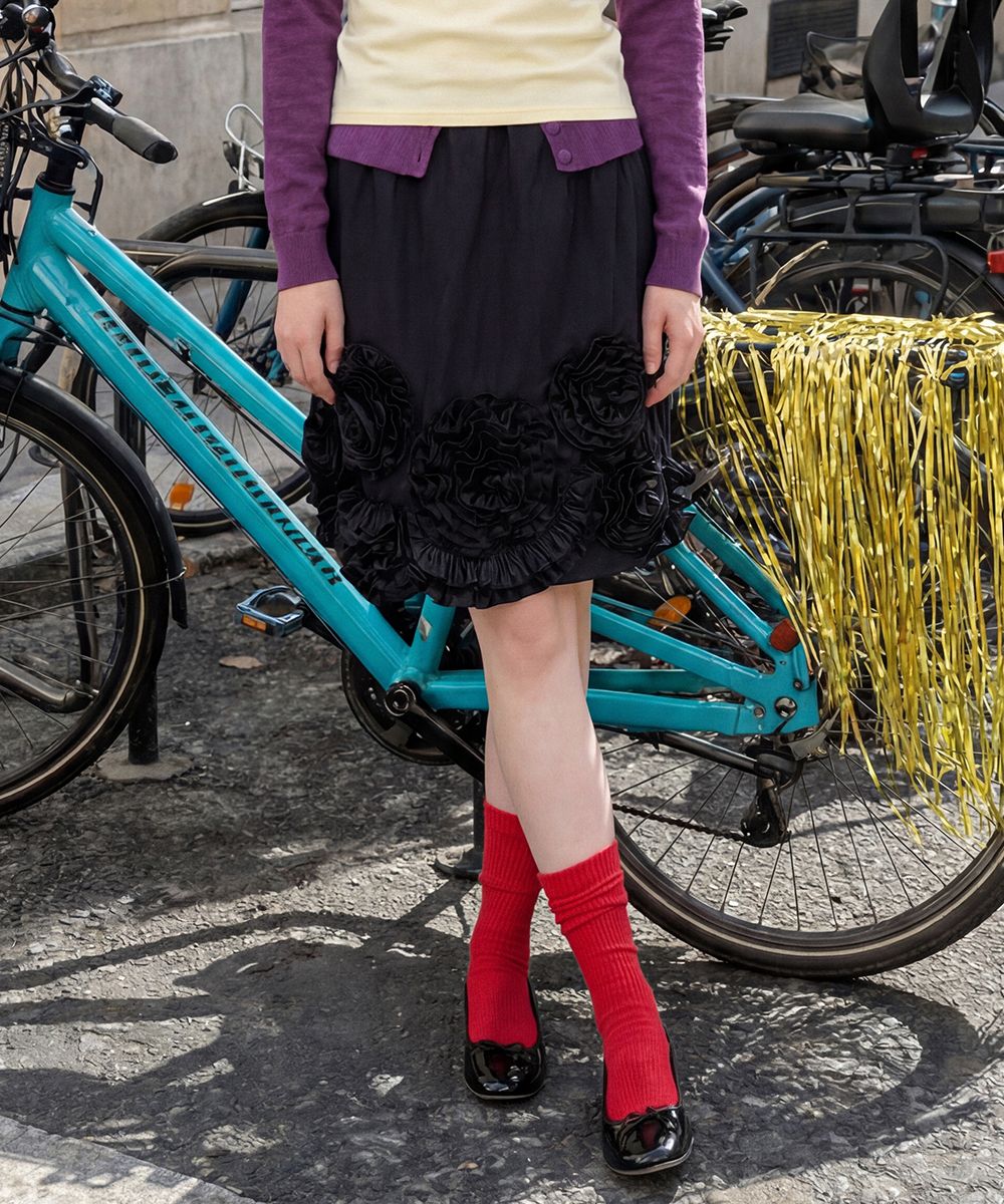 MUSINSA | SINOON Rose Frill Midi Skirt (Black)