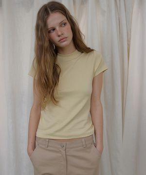 [지구, 소라 PICK] ESSENTIEL SLIM SPAN HALF SLEEVE T-SHIRT (BUTTER YELLOW)