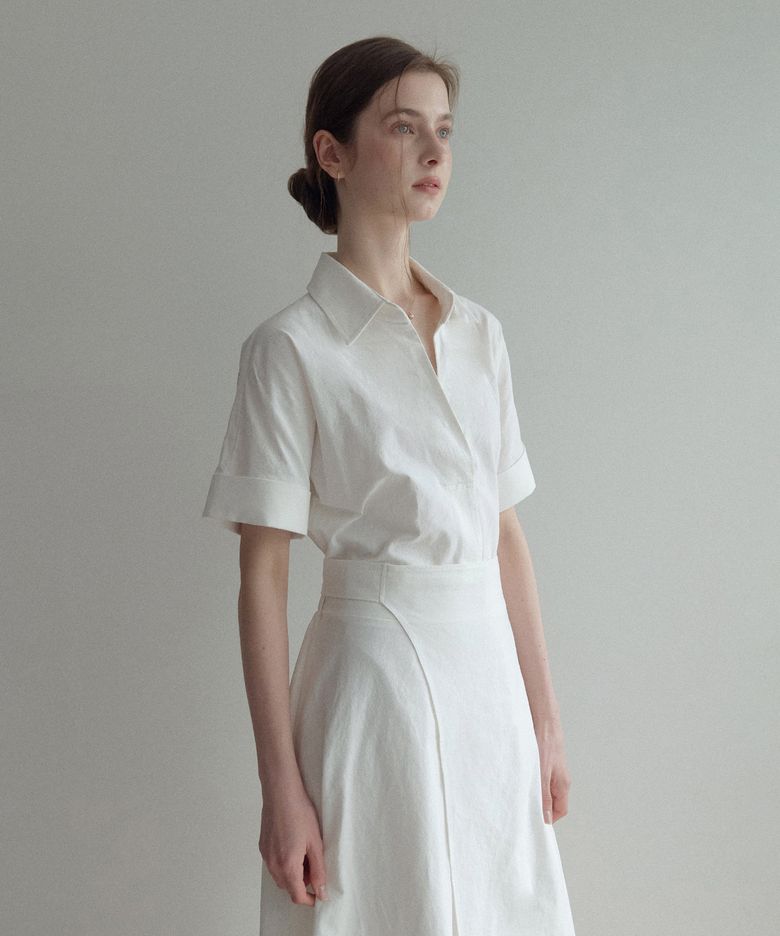 Linen Snap kara one-piece (화이트)