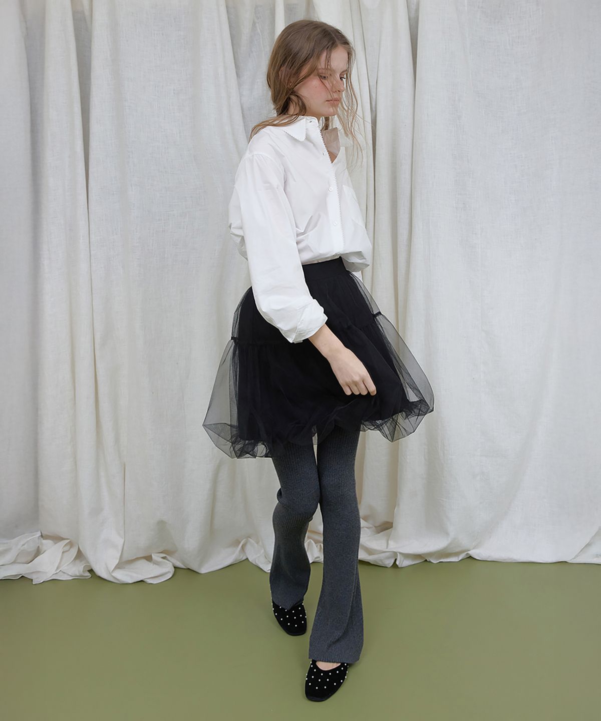 론크(LONQUE) SPRING BOOTS CUT KNIT LEGGINGS PANTS (CHARCOAL)