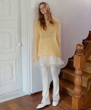 SPRING BOOTS CUT KNIT LEGGINGS PANTS (IVORY)