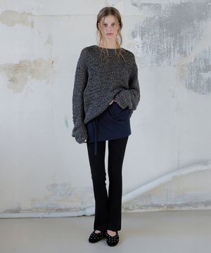 SPRING BOOTS CUT KNIT LEGGINGS PANTS (BLACK)