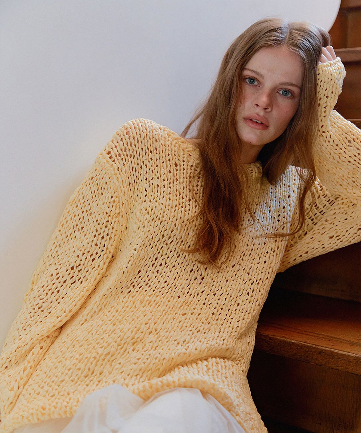 론크(LONQUE) HANDMADE NET PULLOVER KNIT (BUTTER YELLOW)