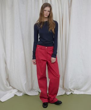 [소라 PICK] COLOR COTTON WIDE PANTS (RED)