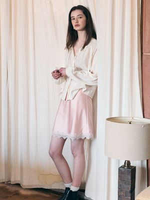 ARIEL satin lace mini skirt_PINK