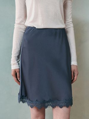 ARIEL satin lace mini skirt_INDIGO BLUE