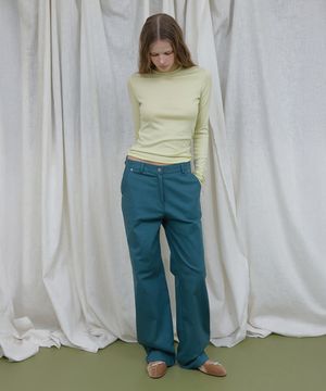 COLOR COTTON WIDE PANTS (GREEN)