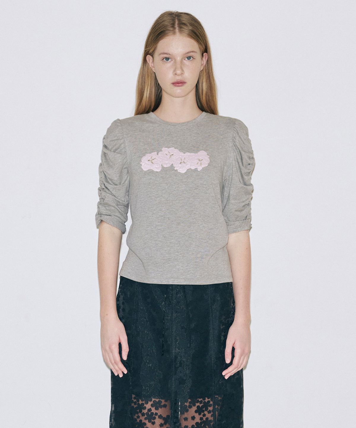 시눈(SINOON) Soft Shirring T-Shirt (Melange Grey)