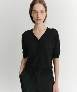 V NECK KNIT CARDIGAN (BLACK)