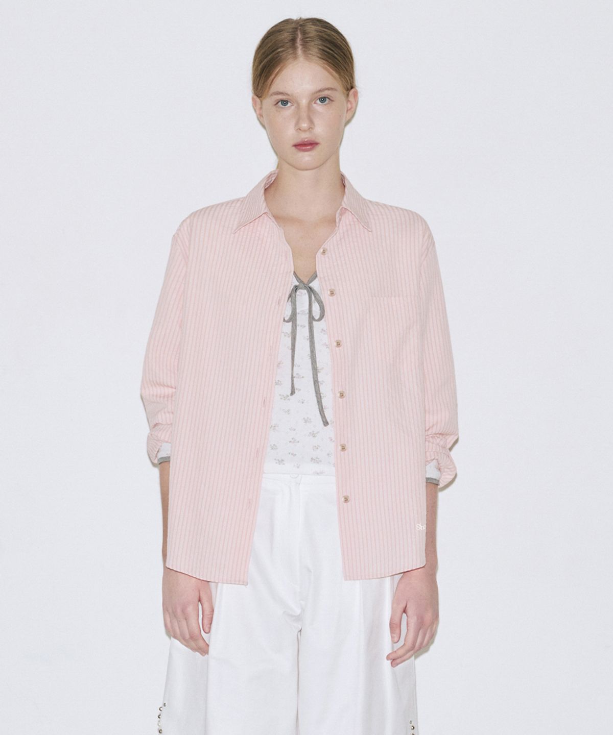 시눈(SINOON) Seersucker Stripe Shirt (Pink)