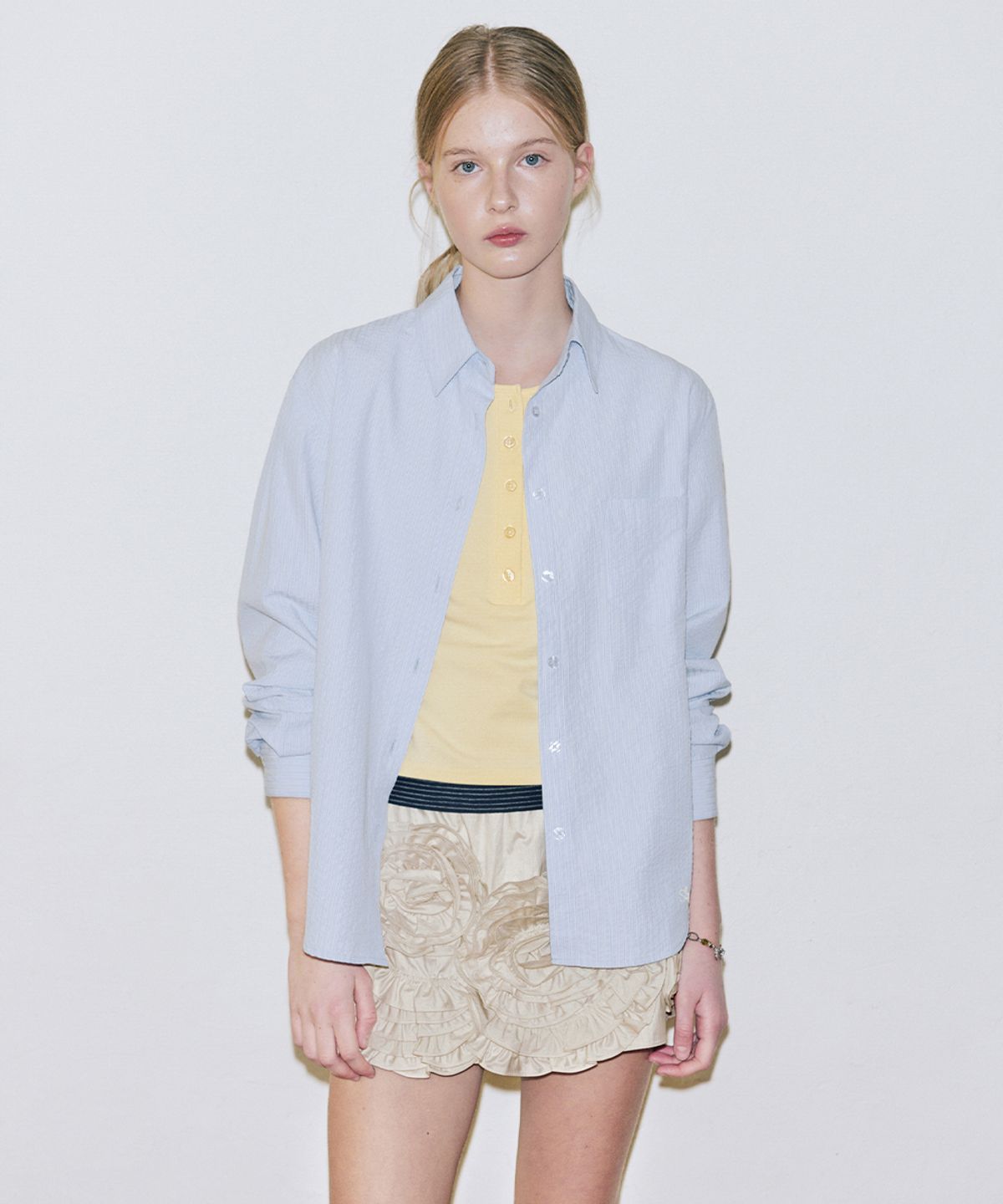 시눈(SINOON) Seersucker Stripe Shirt (Blue)