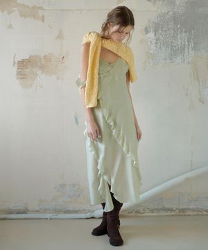 RUFFLE LACE SLEEVELESS CAMI TOP LAYERED DRESS (MINT)