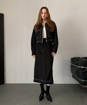 [SET] Stitch Zip-Up Jacket + Long Skirt Set-up (2colors)
