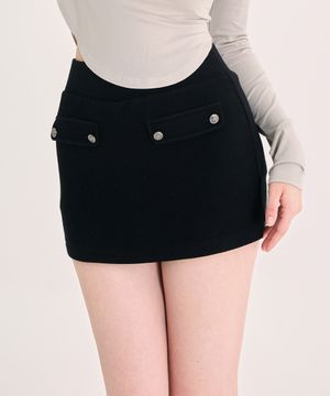 플랩 디테일 버튼 미니 스커트 (블랙)