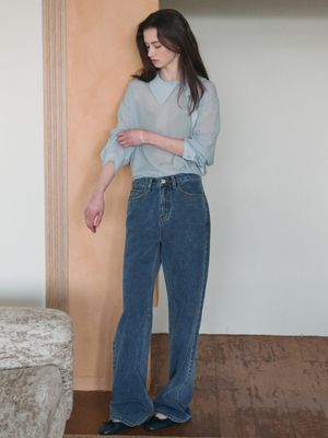PONY wide denim pants_DEEP BLUE