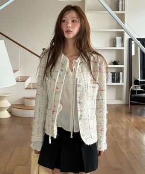[지구 PICK] ROUND NECK TWEED JACKET (IVORY)