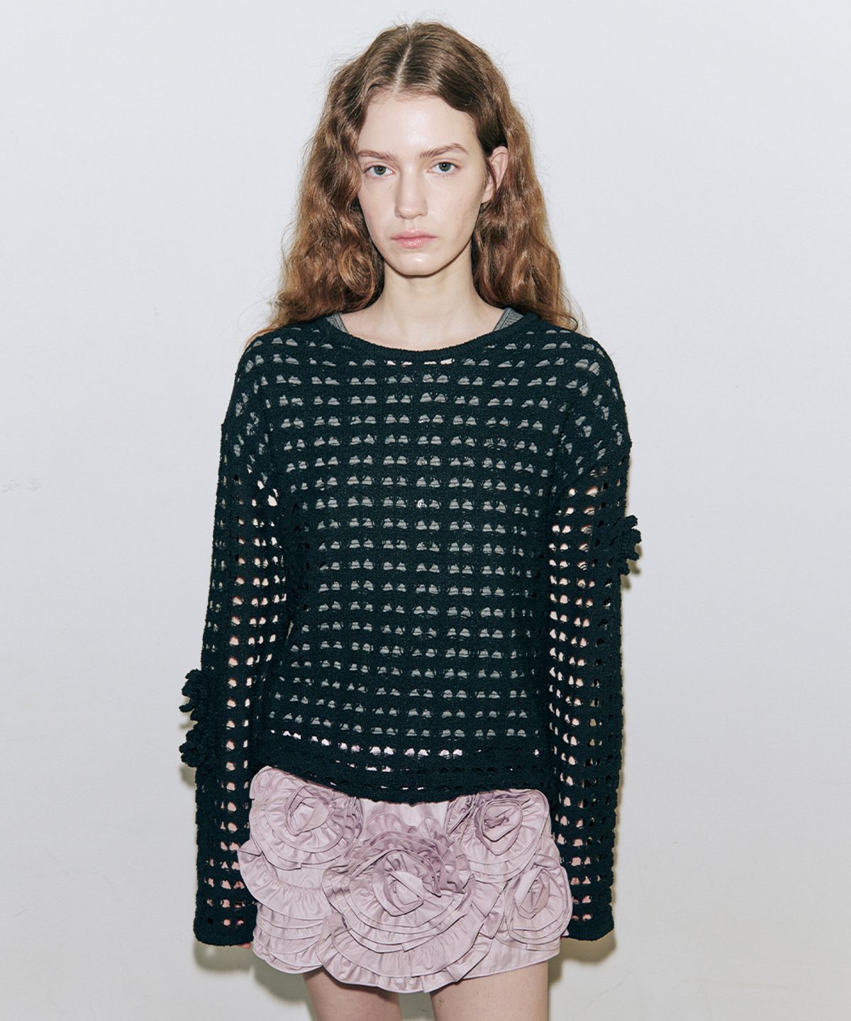 시눈(SINOON) Flower Crochet Knit (Black)