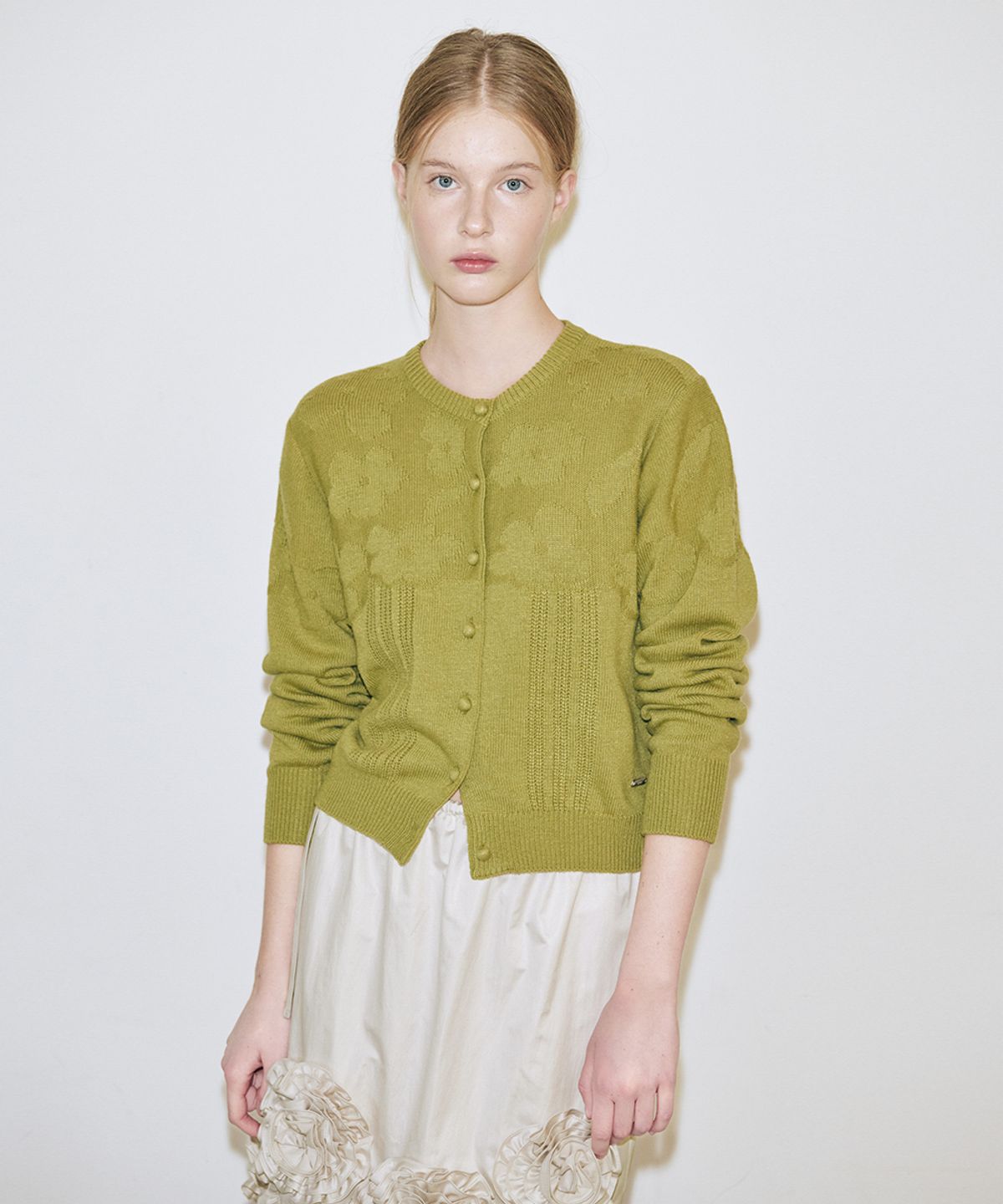시눈(SINOON) Reverse Flower Cardigan (Olive)
