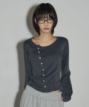 언발란스 버튼 니트 가디건[차콜]