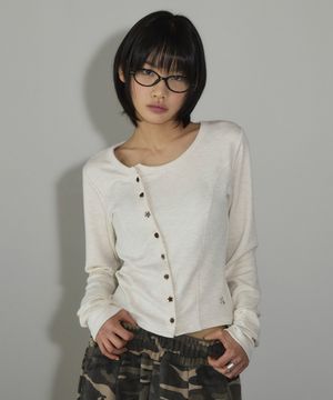 언발란스 버튼 니트 가디건[오트밀]
