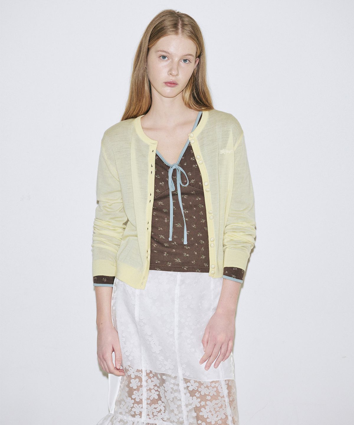 시눈(SINOON) Double Button Cardigan (Lemon Yellow)
