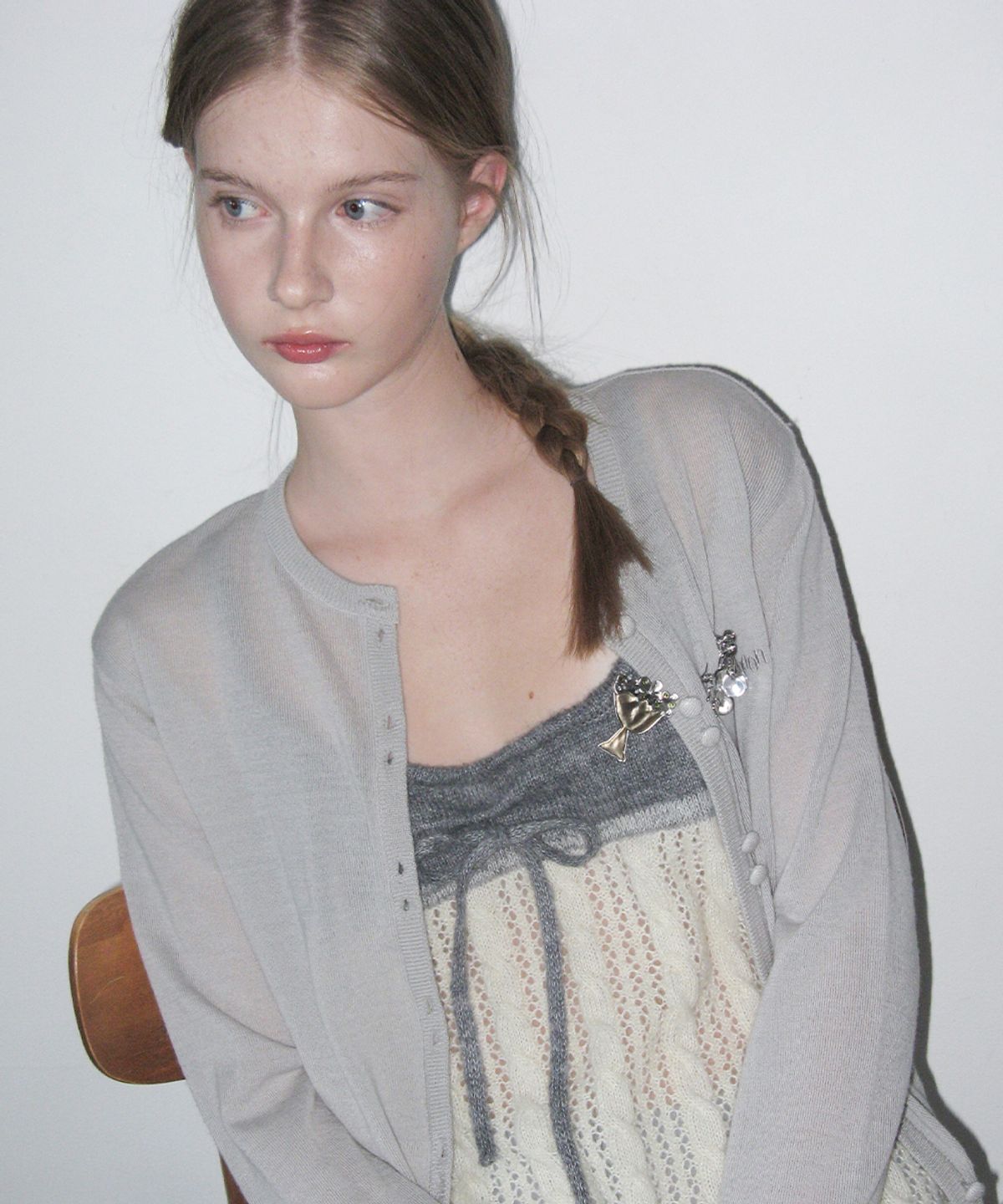 시눈(SINOON) Double Button Cardigan (Grey)