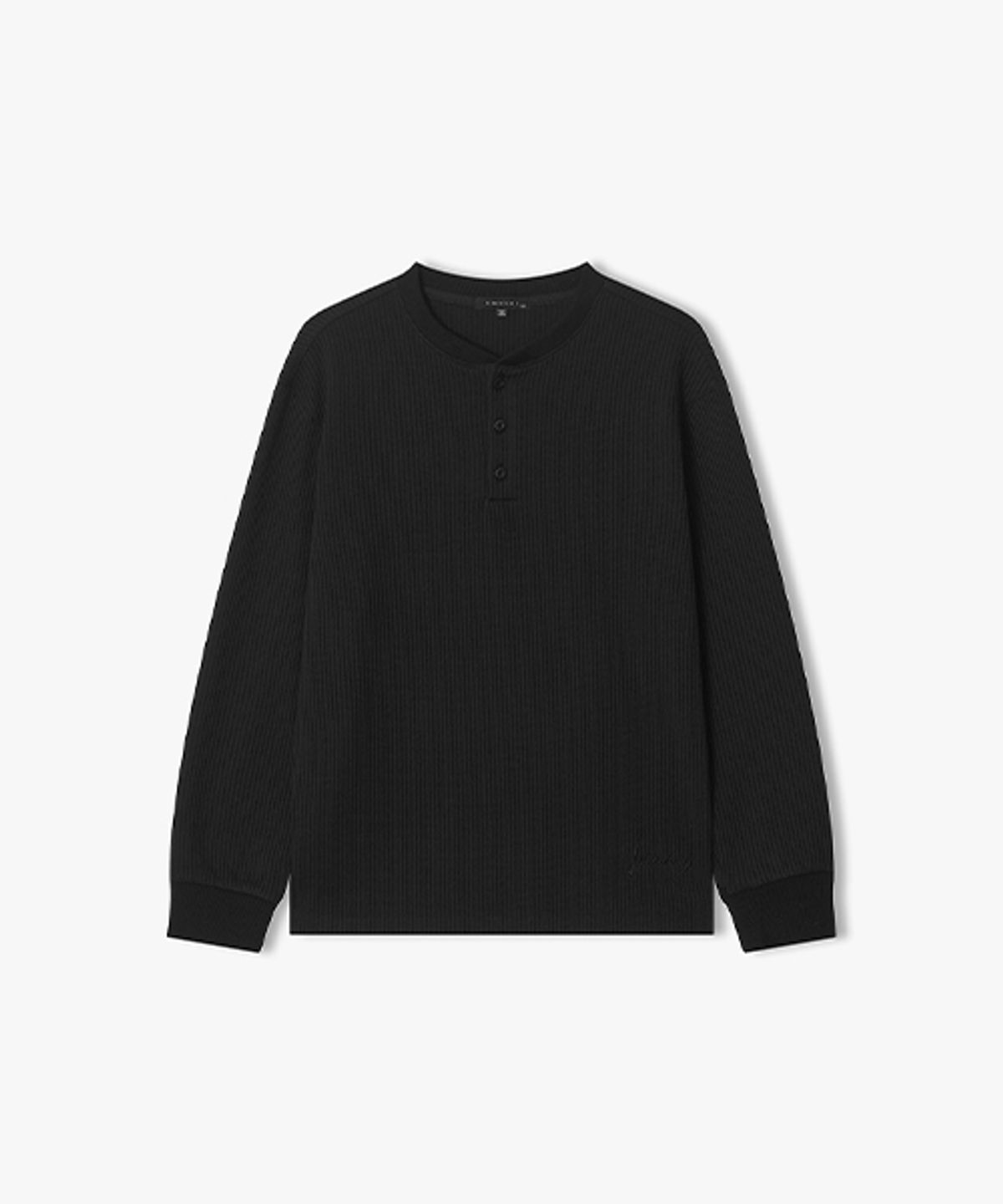 리버클래시(LIBERCLASSY) [26SS] LMS41702 블랙 와플 헨리넥 티셔츠