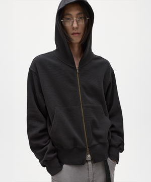 릭 크롭 후드 집업 차콜