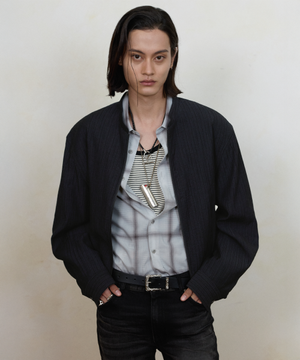 세이류 텐셀 플리츠 블루종 자켓 다크 네이비