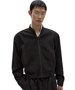 료 코튼 플리츠 자켓 블랙