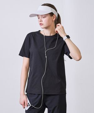 여성 통기성 소로나 레귤러핏 무지 반팔티셔츠 블랙