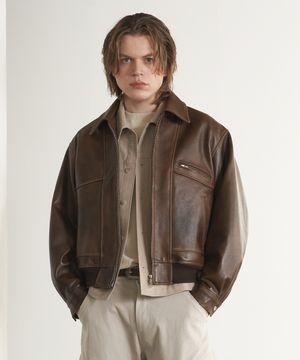 [리얼레더] 램스킨 워시드 세미 오버 자켓 (브라운)
