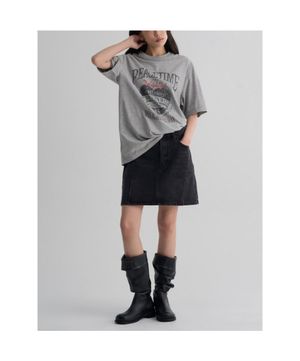 캐주얼 그래픽 오버핏 티셔츠  그레이